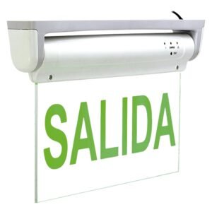 Aviso de salida de emergencia LED SYLVANIA con letras verdes y batería recargable