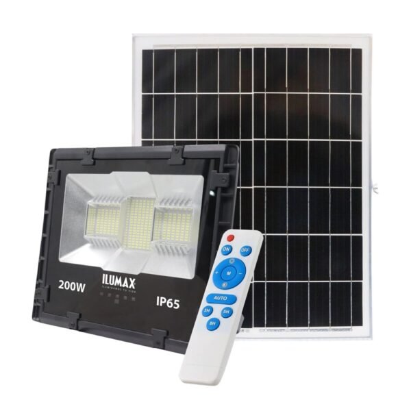 Reflector solar LED 200W ILUMAX con panel solar y control remoto, IP65